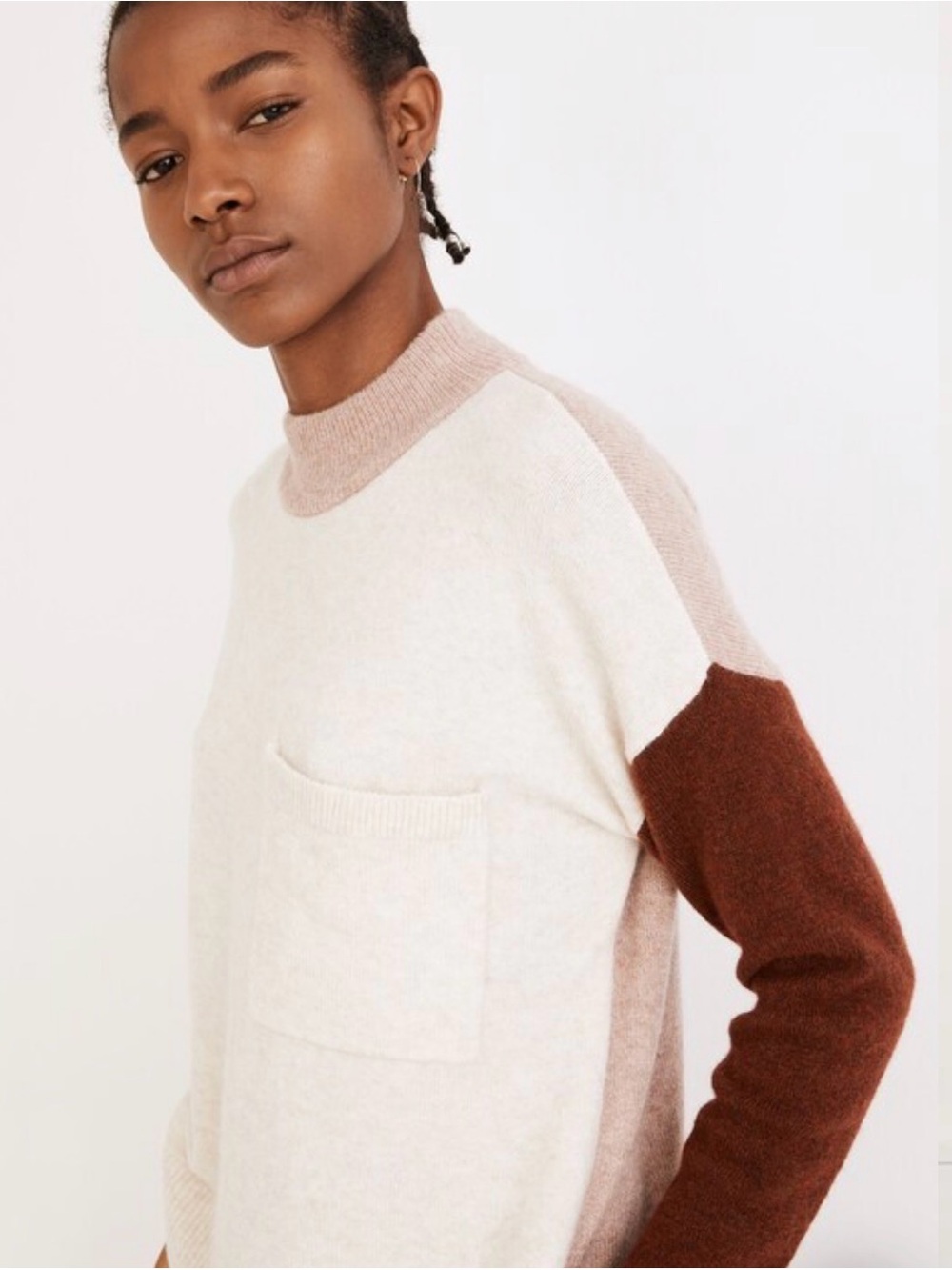 Madewell Redmond Wool Blend ColorBlock Sweater Brown Mock Neck Women’s Sz Small